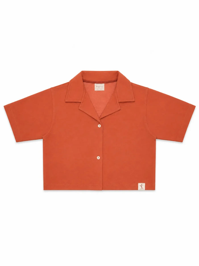 XRagnar Trailblazer Button-Up Shirt in Terracotta — cropped waffle-knit camp collar shirt for women in Pakistan