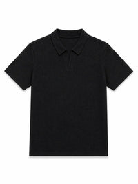 XRagnar Valor Collar Polo in Black — plain rib-knit polo shirt for men