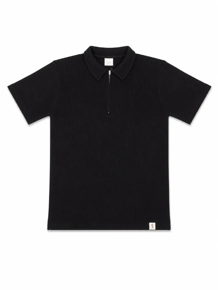 XRagnar Vanguard Zipper Polo in Black — quarter-zip waffle knit polo for men in Pakistan