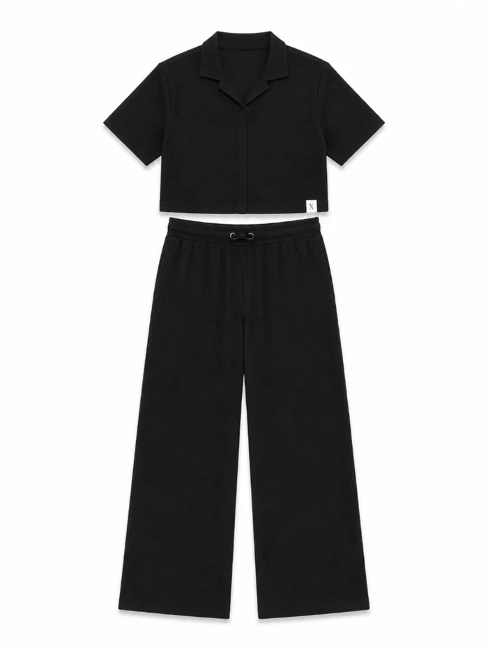 XRagnar Trailblazer Co-ord Set in Black — two-piece shirt and wide-leg trouser set for women in Pakistan