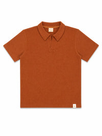 XRagnar Valor Collar Polo in Deep Peach — rib-knit polo shirt, front view