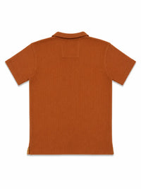 XRagnar Valor Collar Polo in Deep Peach — rib-knit polo shirt, front view