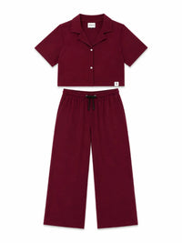 XRagnar Trailblazer Co-ord Set in Maroon — cropped shirt and wide-leg trouser set