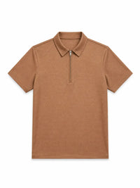 XRagnar Vanguard Zipper Polo in Tan — quarter-zip polo with metal pull