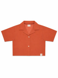 XRagnar Trailblazer Button-Up Shirt in Terracotta — cropped waffle-knit camp collar shirt for women in Pakistan
