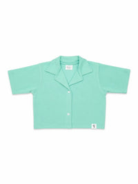 XRagnar Trailblazer Button-Up Shirt in Turquoise — cropped waffle shirt, front view