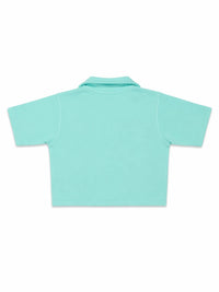 XRagnar Trailblazer Button-Up Shirt in Turquoise — cropped waffle shirt, front view
