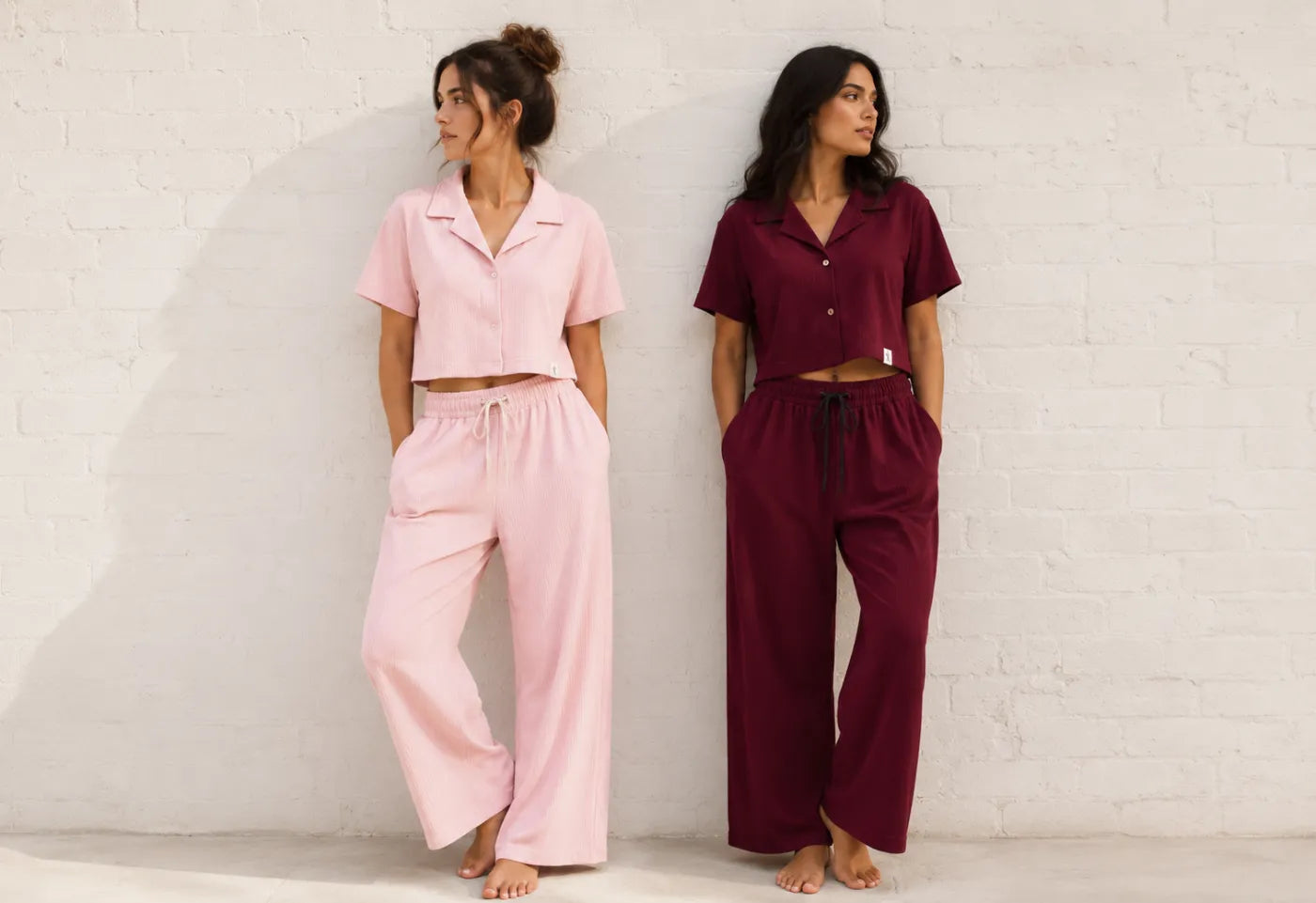 Womenswear campaign - cropped camp-collar shirts on a studio rail